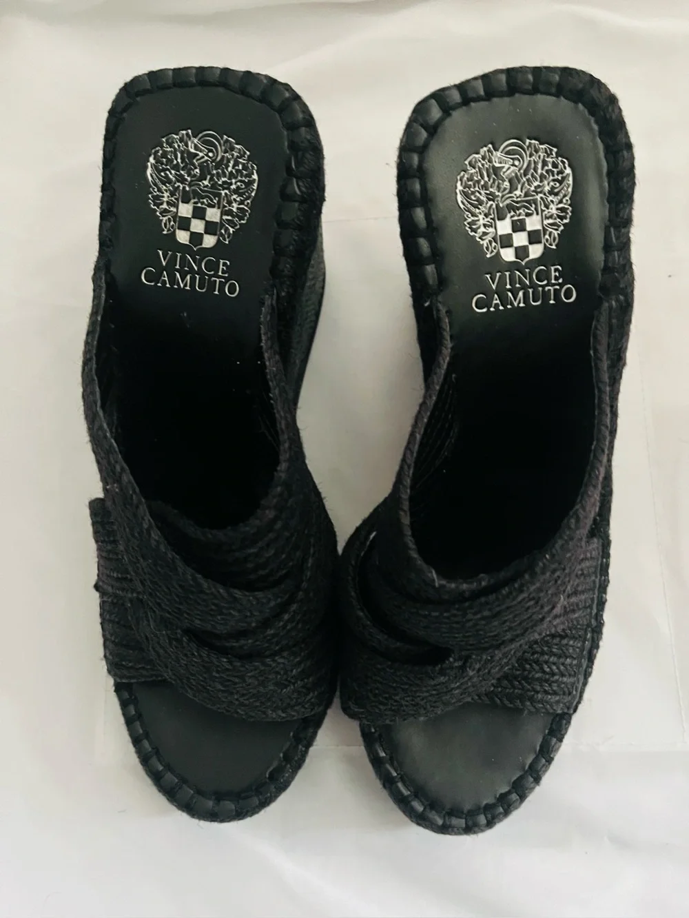 Vince Camuto Black Woven Slide Mules